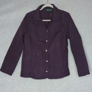 Lemon‎ Grass Studio Quilted Jacket Womens Medium Floral Button Front Plum Purple